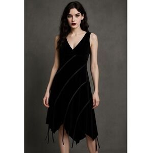 Vintage Robbie Bee Womens Velvet Whimsigoth Midi Dress Size 6 Black Fairy Grunge